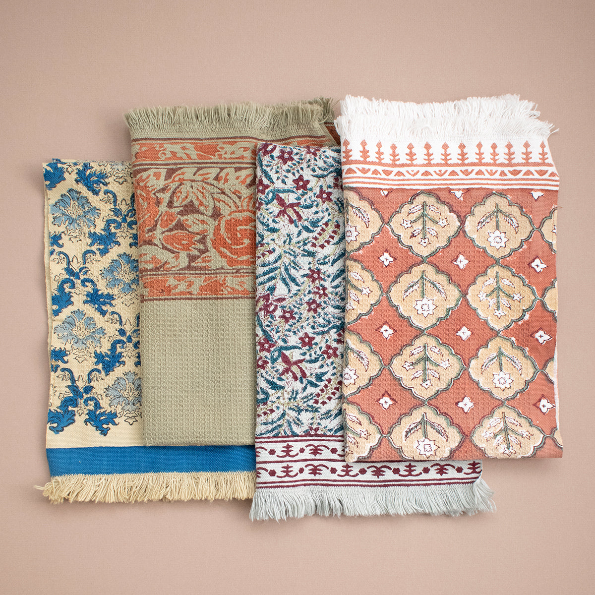 Hand block printed khadi hand towels