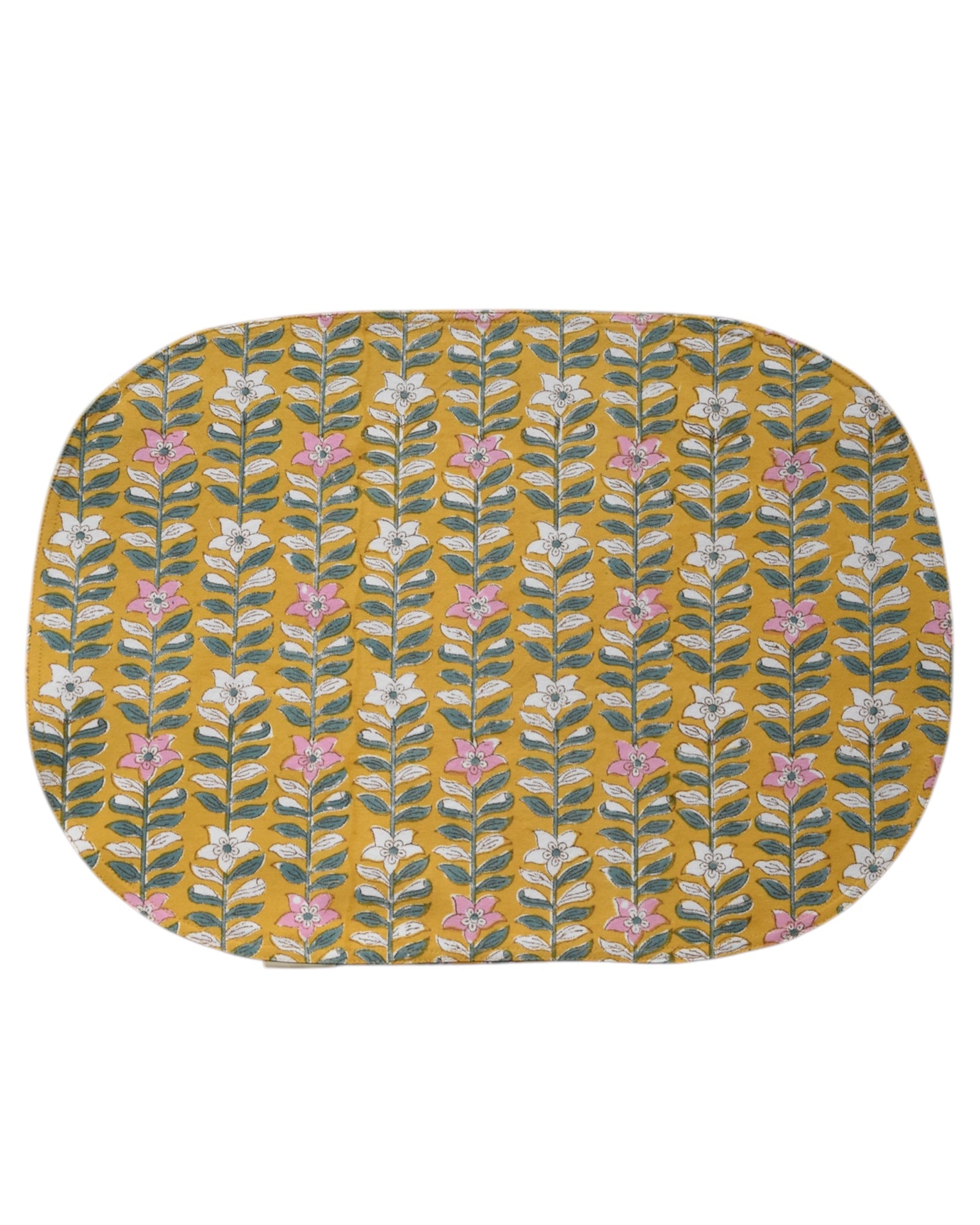 Block printed Blossom cotton placemat with an all over floral print.