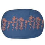 Block printed floral cotton oval placemat, back design