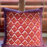 Pitaya block print pillow on a wooden desk