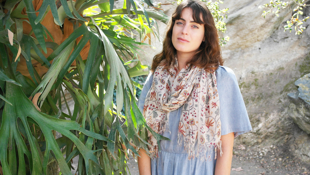 Knighbury Harvest Wool Scarf - Handmade, hand block printed with AZO-free, non-toxic dyes - Holiday Gift Guide