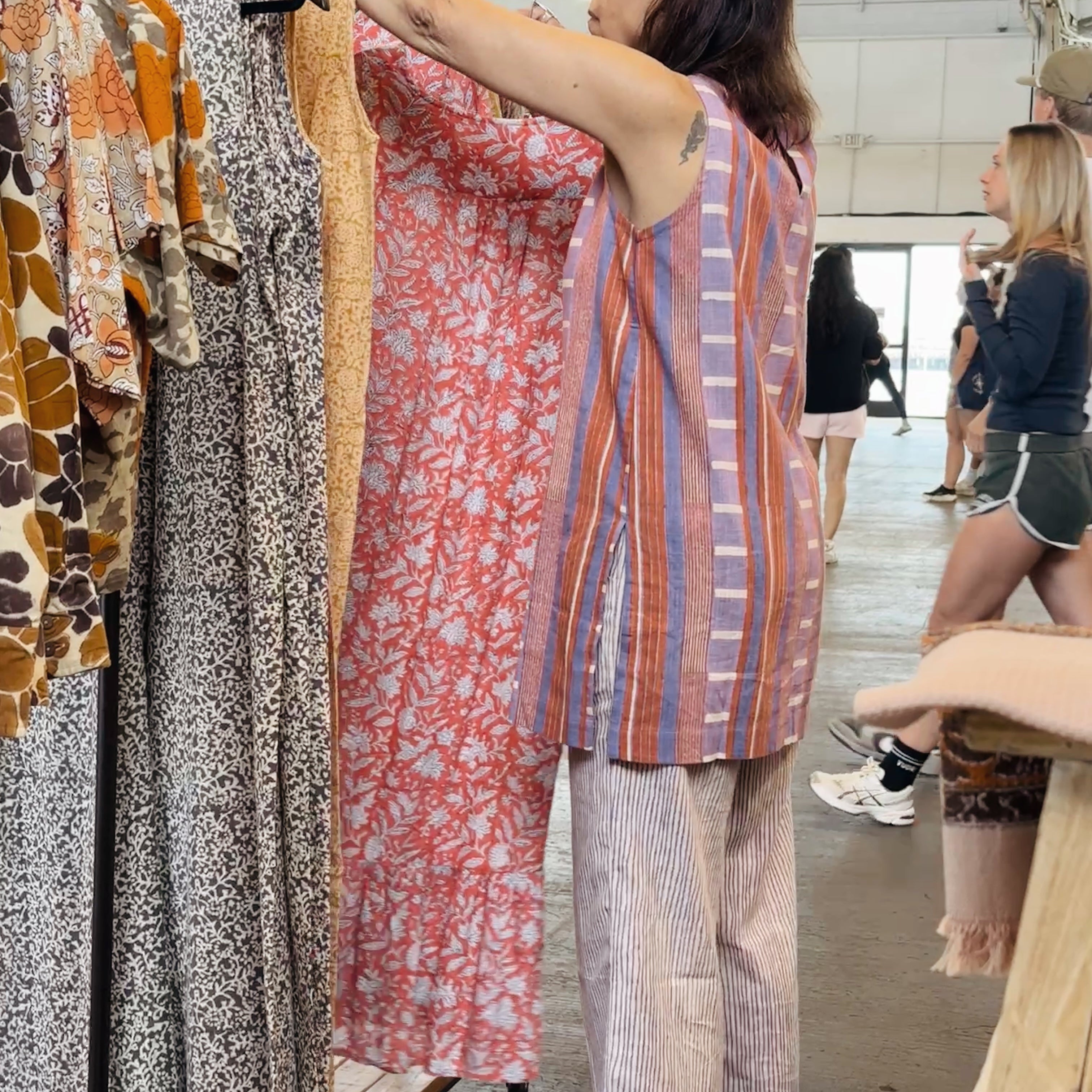 Handmade Block Print Display Pop Up Woman Putting Clothes On A Clothing Rack