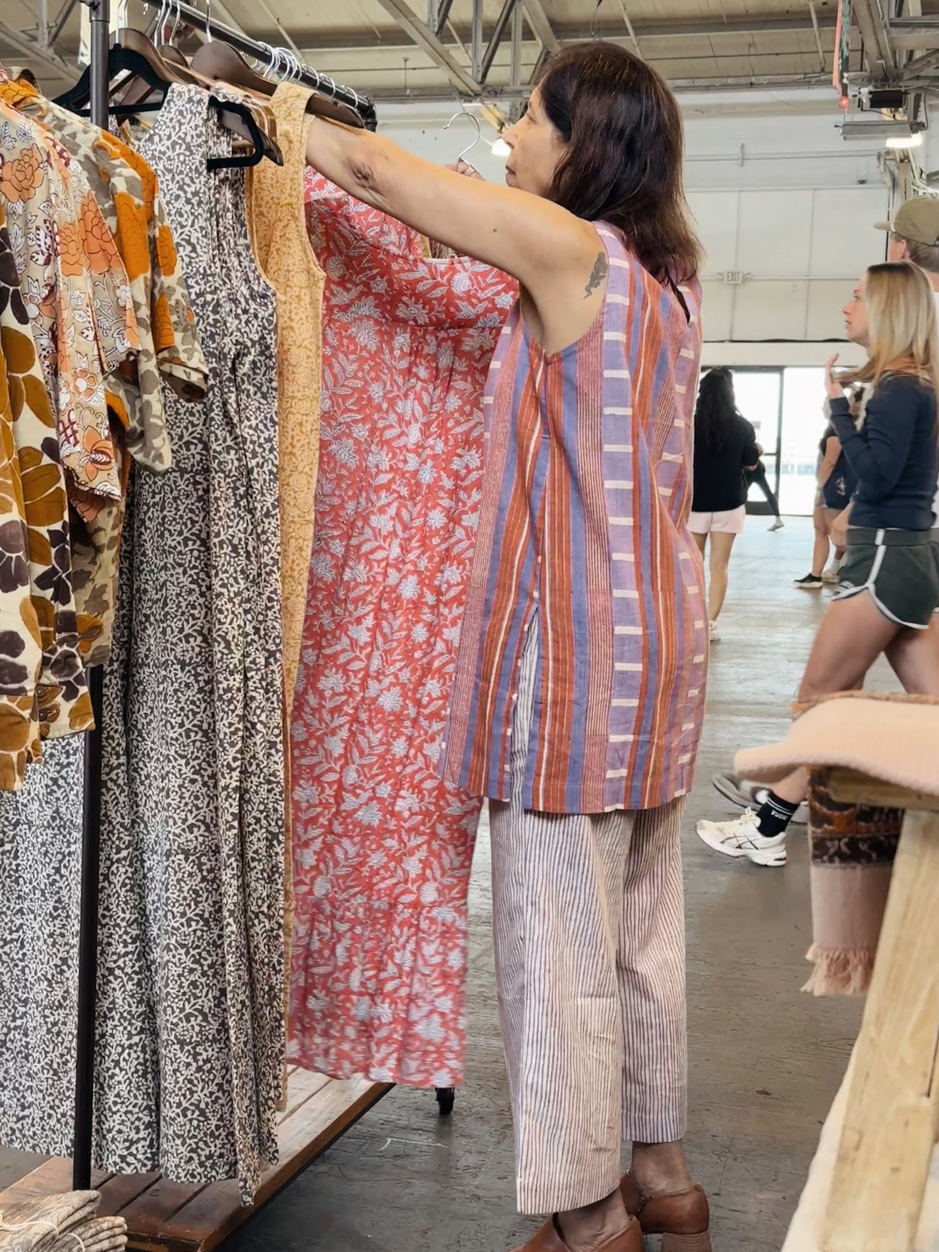 Handmade Block Print Display Pop Up Woman Putting Clothes On A Clothing Rack