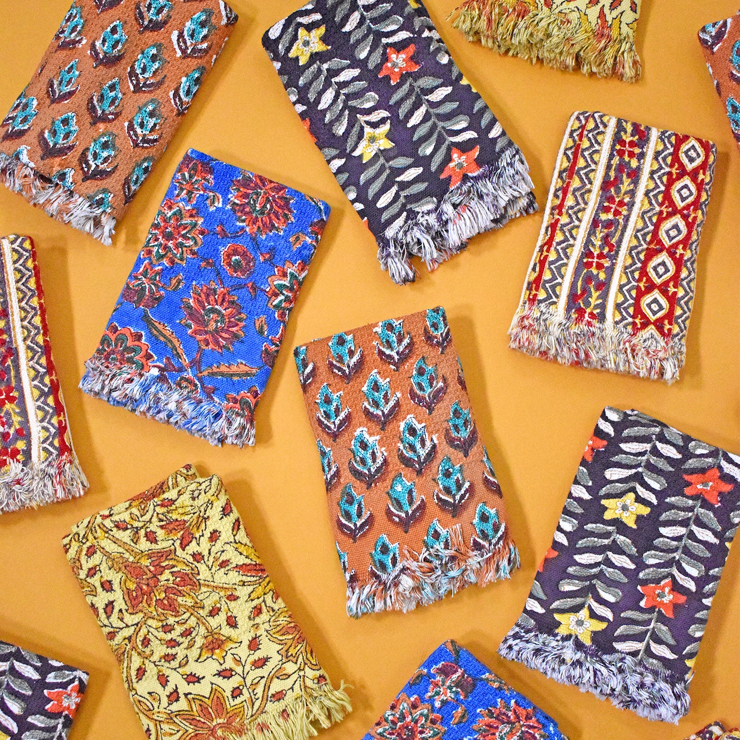 New block print khadi waffle-weave cotton towels
