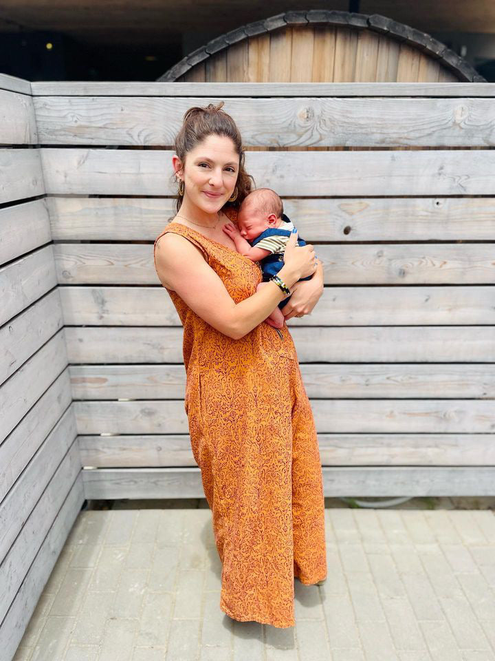 Sleeveless Floral Block Printed Corduroy Jumpsuit - Regina | From