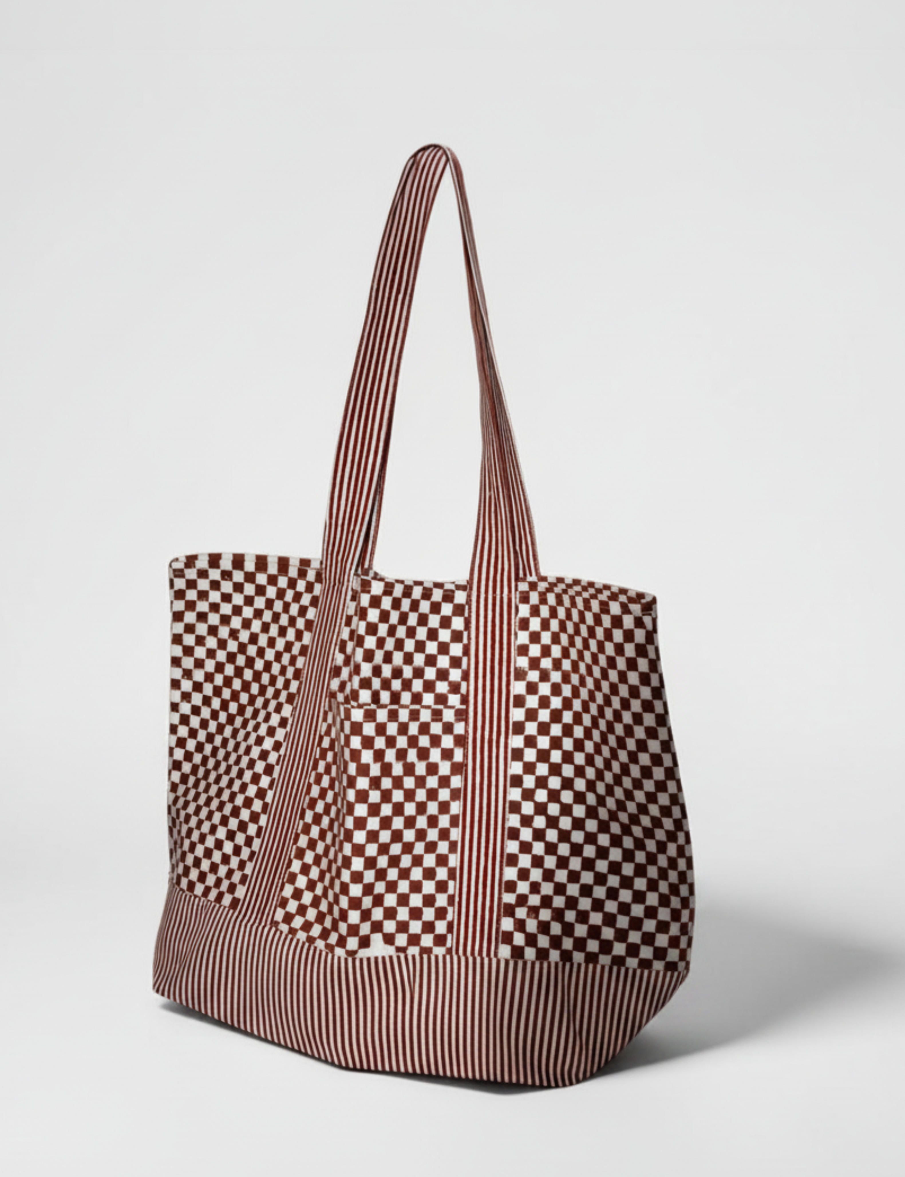 Tote bag with checkered pattern on a white background