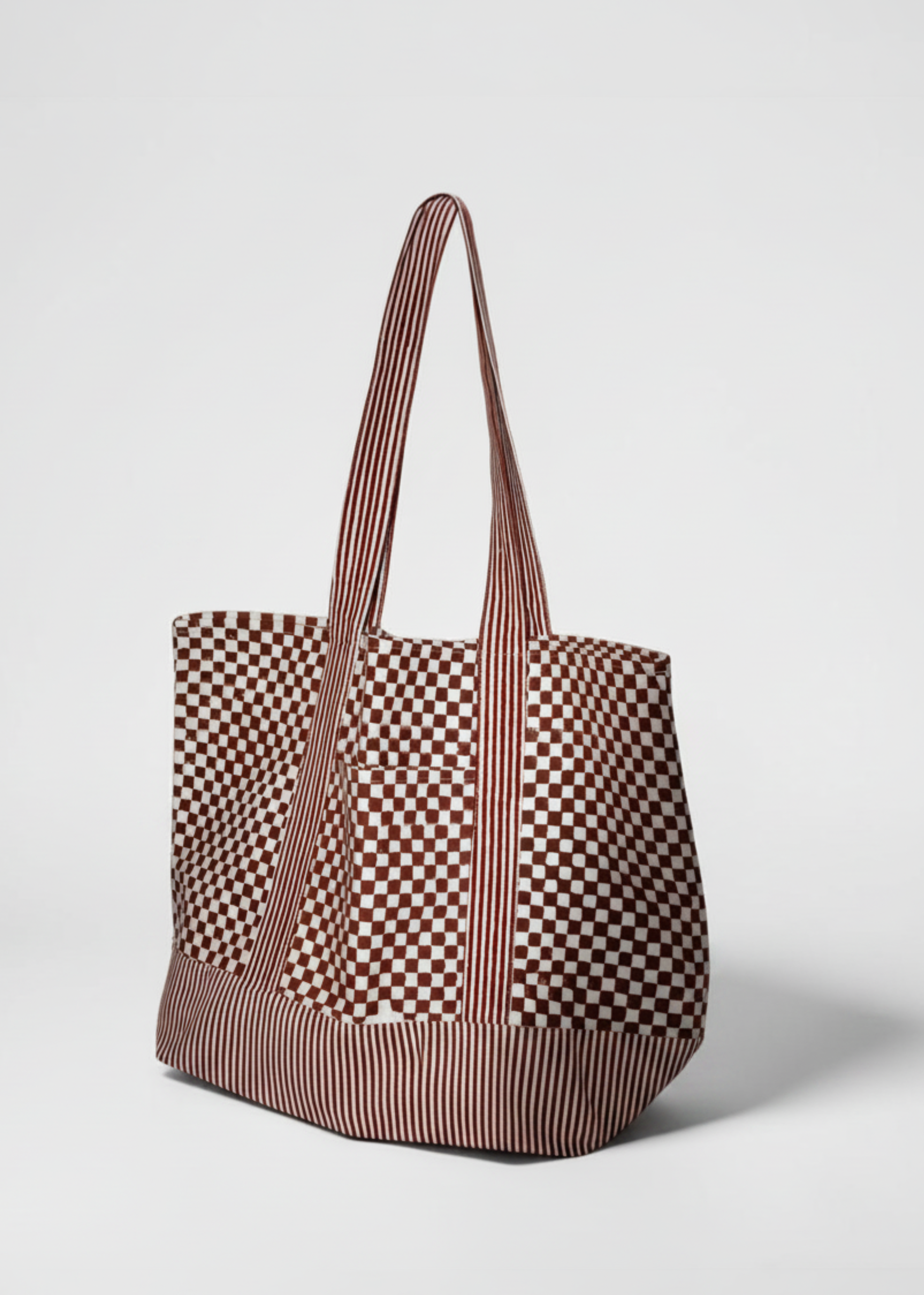 Tote bag with checkered pattern on a white background