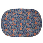 Block printed floral cotton oval placemat, front design