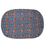 Block printed floral cotton oval placemat, front design