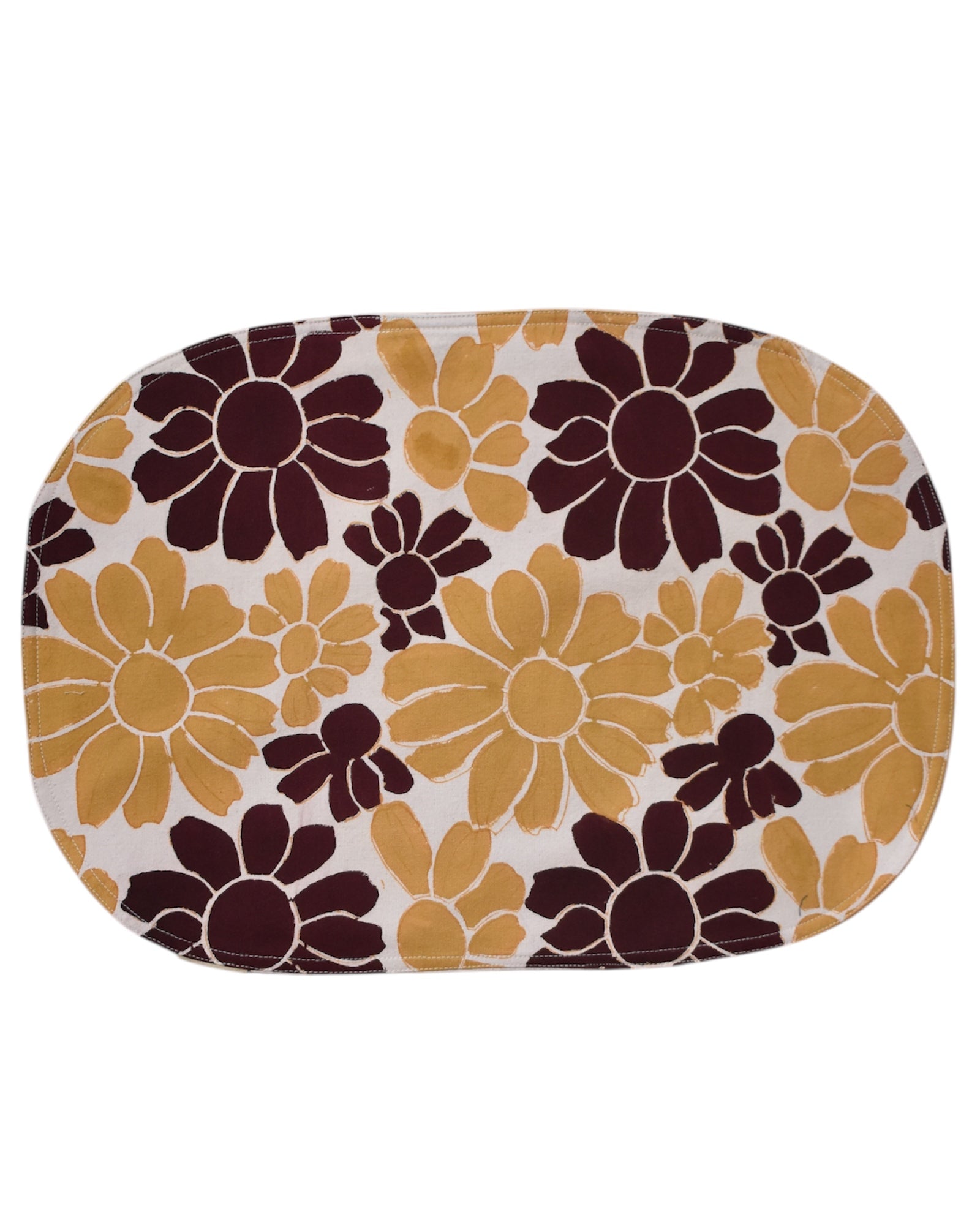 Block printed Flora placemat, front side with floral print. 