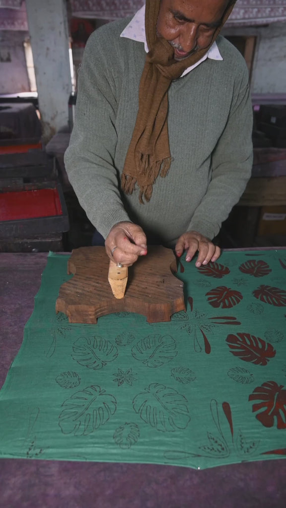 Block printing the Monstera print