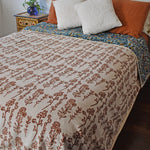 Winter Wonderland Reversible Velvet Blanket draping a full size bed, front print