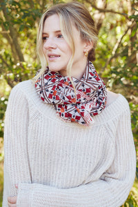alia georgette scarf bundled around the neck